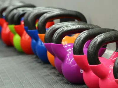 Kettlebells lined up in a row